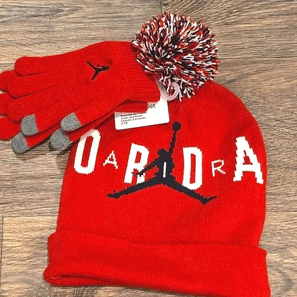 Jordan‎ Pom Beanie & Glove Set- Red/Black